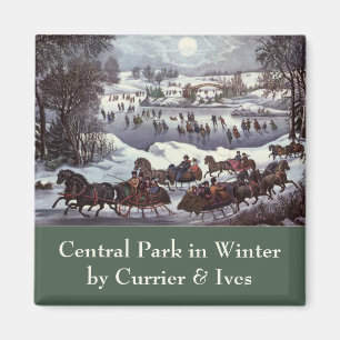 Aimant Noël vintage, Central Park en hiver