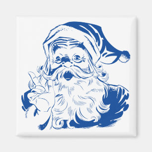 Aimant Noël vintage, joyeux Père Noël en bleu rétro