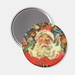 Aimant Noël vintage, le Père Noël à Sleigh avec jouets