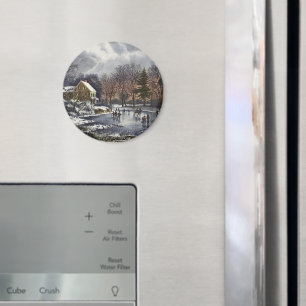 Aimant Noël Vintage, Patins d'hiver précoce sur l'étang