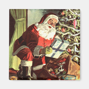 Aimant Noël vintage, Père Noël rétro avec présents