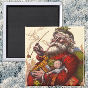 Aimant Noël vintage, Père Noël victorien avec des jouets