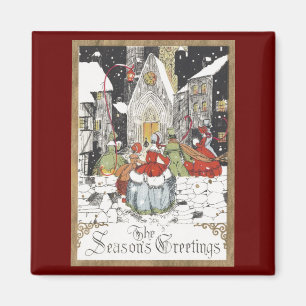 Aimant Noël vintage victorien personnes allant à l'église