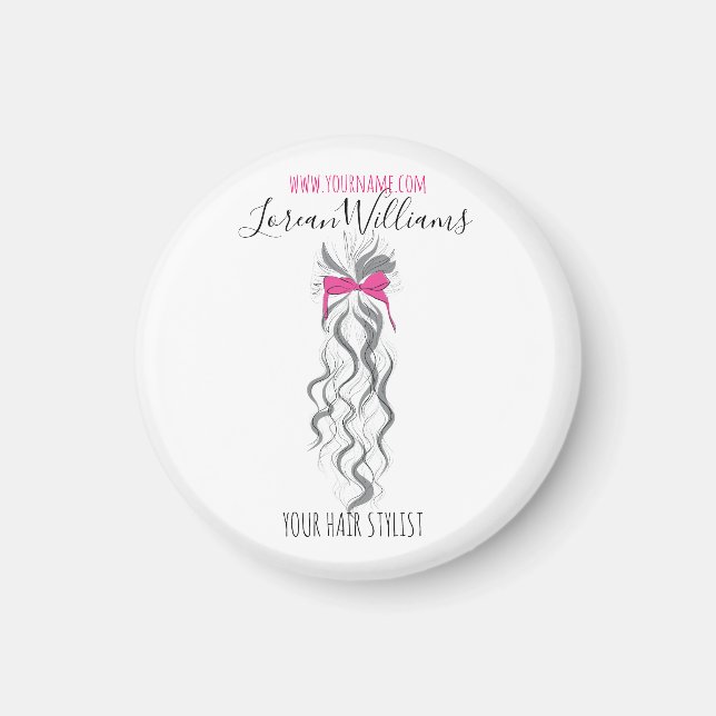 Aimant Nœud Rose Mignon Gris et Blanc Tresseur de Cheveux (Devant)