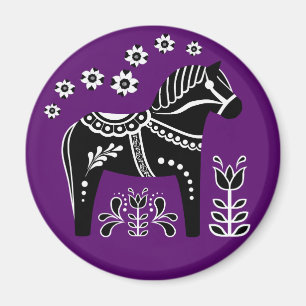 Aimant Noir/blanc Folk Dala cheval/Folk Friesian