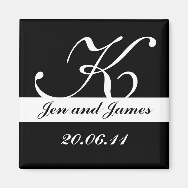 Aimant Noir & Blanc Monogramme Mariage Enregistrer les da (Devant)