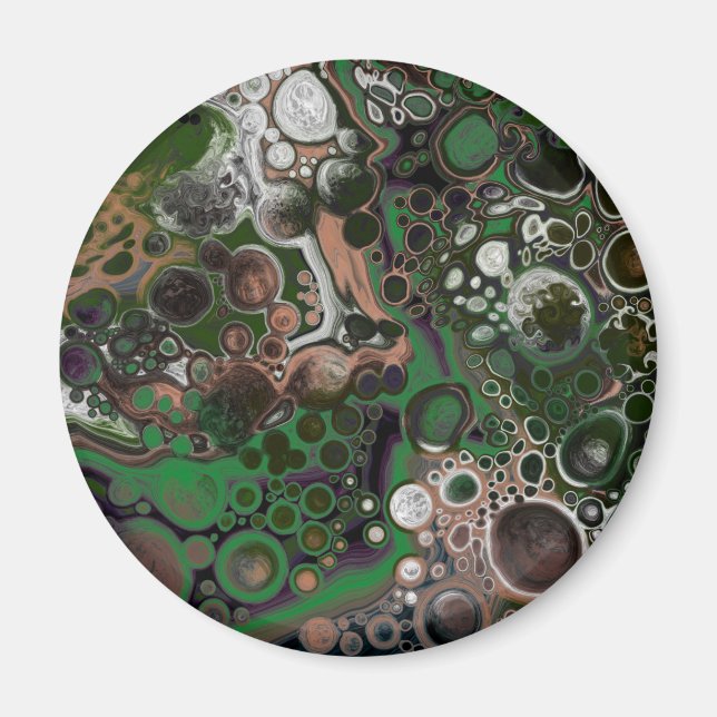 Aimant Noir, Brown, blanc et vert Fluide Art (Devant)