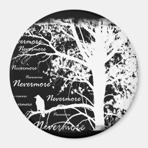 Aimant Noir et blanc Négatif Nevermore Raven Silhouette