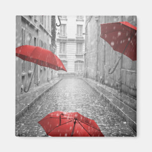 Aimant Noir et blanc - Parapluie rouge
