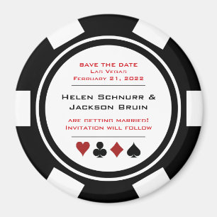 Aimant Noir et Blanc Poker Chip Mariage Enregistrer la da