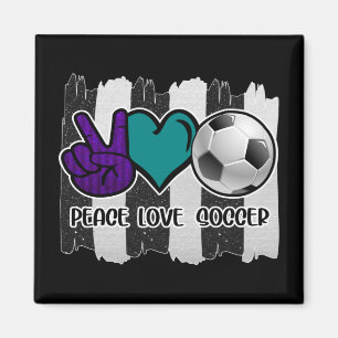 Aimant Noir et blanc Striped Peace Love Soccer