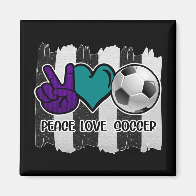 Aimant Noir et blanc Striped Peace Love Soccer (Devant)
