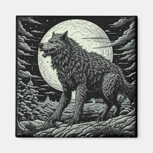 Aimant Noir et blanc Vintage Werewolf Ai Art