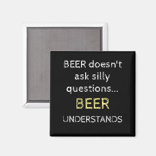 Aimant Noir jaune et blanc avec citation bière