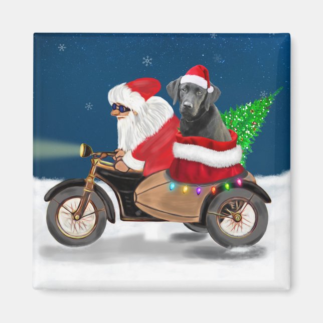 Aimant Noir Labrador Chien Noël Père Noël (Devant)