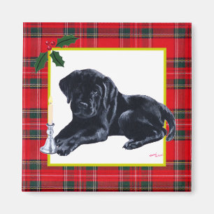 Aimant Noir Labrador Chiot et Santa Hat Noël