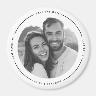 Aimant Noir rond et blanc Enregistrer la date avec la pho