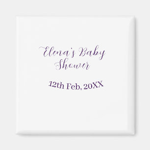 Aimant nom date de baby shower violet élégant simple