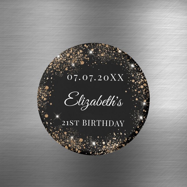 Aimant Nom date de naissance noir paillettes or (Créateur téléchargé)