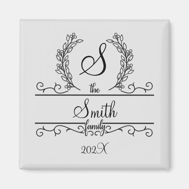 Aimant Nom de famille personnalisé monogramme (Devant)