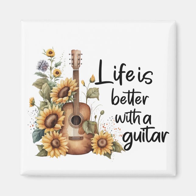 Aimant Nom de la Personnaliser Guitare avec tournesol (Devant)