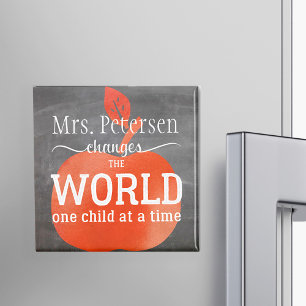 Aimant Nom de l'enseignant Chalkboard Red Apple et citati