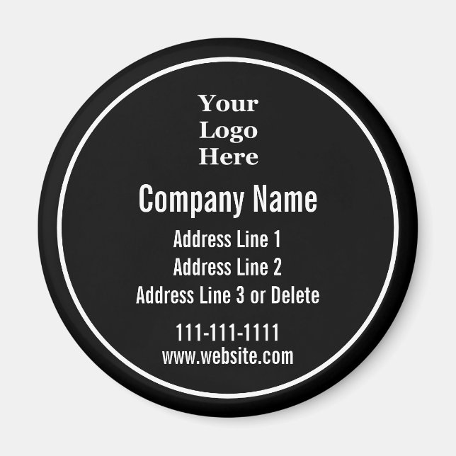 Aimant Nom de l'entreprise Black White Texte Votre logo i (Devant)