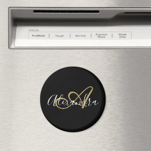 Aimant Nom de script élégant Monogram Black Gold