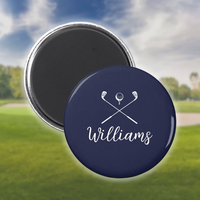 Aimant Nom de script personnalisé Golf Clubs Navy Blue (Créateur téléchargé)