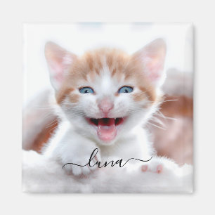 Aimant Nom de votre photo de chat avec des fioritures