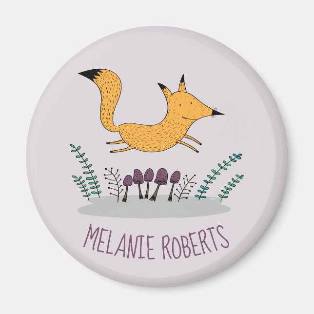 Aimant Nom des enfants illustrant la Fox mignonne (Devant)