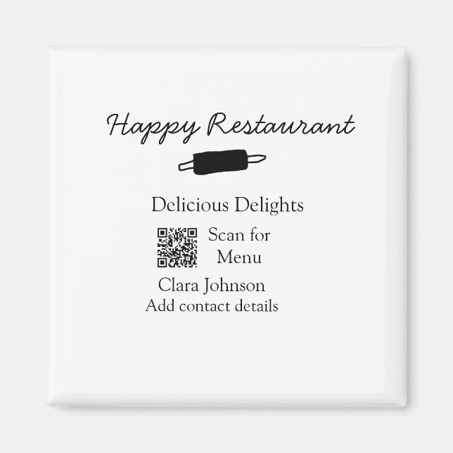 Aimant Nom du restaurant scan QR menu ajouter les coordon (Devant)