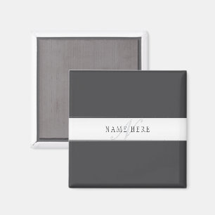 Aimant Nom élégant et monogramme Gris foncé et clair