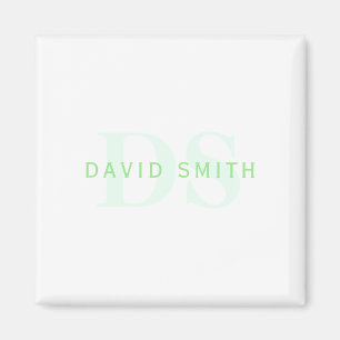 Aimant Nom et monogramme modernes   Vert et blanc