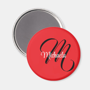 Aimant Nom initial minimaliste moderne monogramme rouge