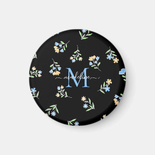 Aimant Nom monogramme et jaune bleu initial
