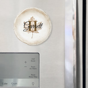 Aimant Nom Monogramme Feuille Marron