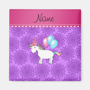 Aimant Nom personnalisé anniversaire licorne pastel fleur