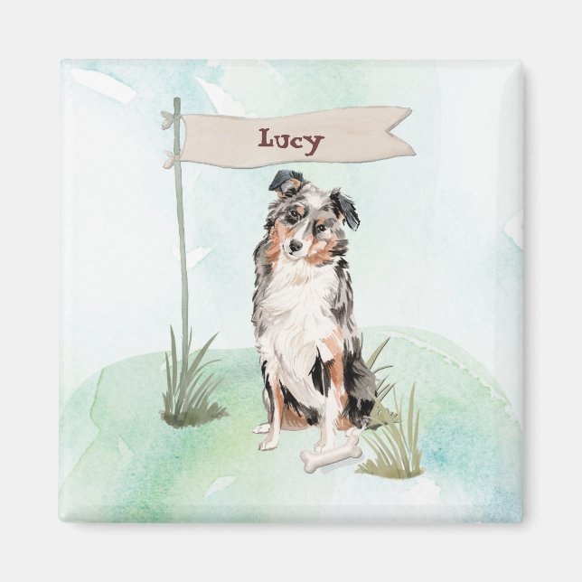 Aimant Nom personnalisé Australian Shepherd Pet Dog (Devant)