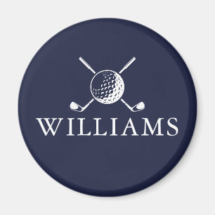 Aimant Nom Personnalisé Golf Ball And Clubs Navy Blue