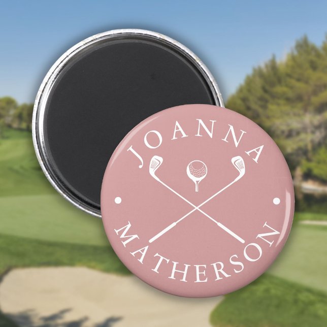 Aimant Nom Personnalisé Golf Clubs Dusty Rose Et White Ma (Custom Name Golf Clubs Dusty Rose And White Magnet)
