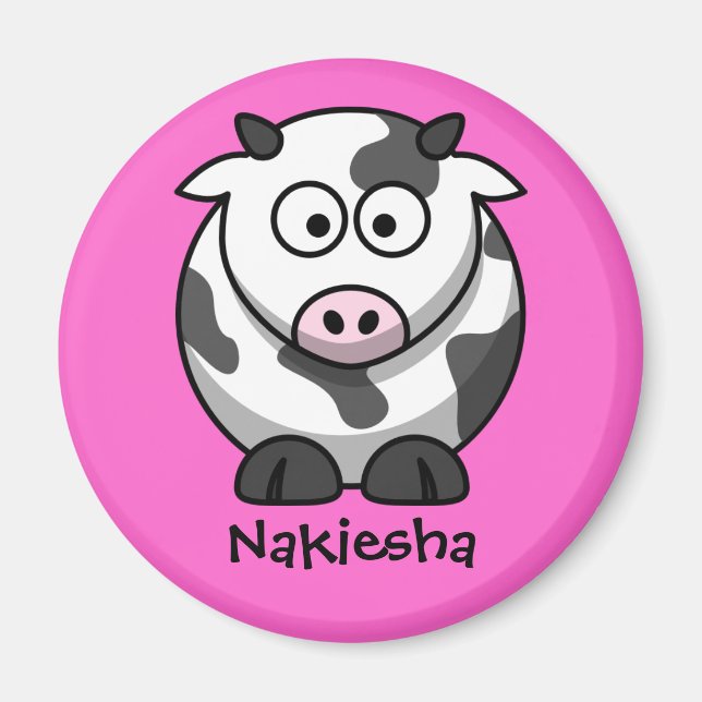 Aimant Nom personnalisé - Jolie vache caricaturale (Devant)