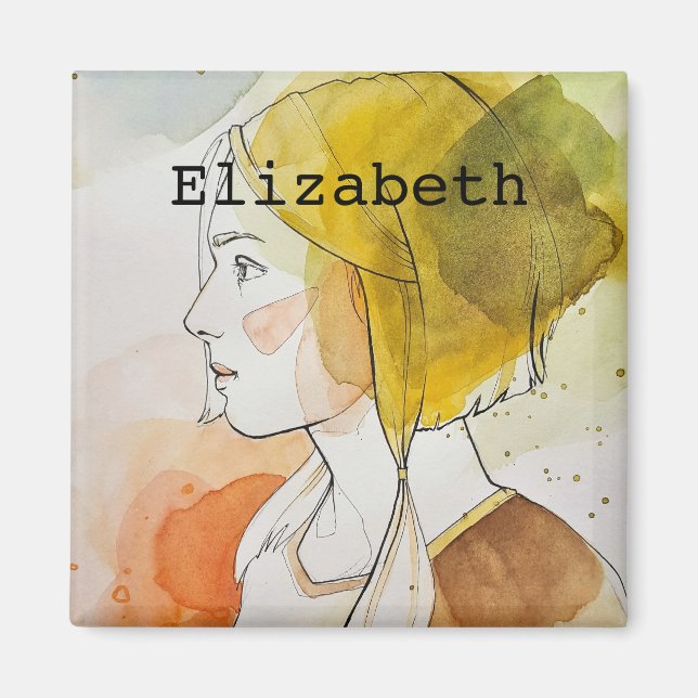 Aimant Nom personnalisé monogrammed mignon cadeau aquarel (Devant)