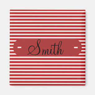 Aimant Nom personnalisé Motif rayé blanc rouge