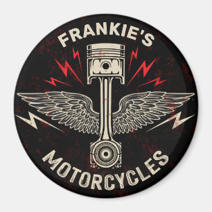 Aimant Nom personnalisé Motorcycle Piston Wings Biker Gar