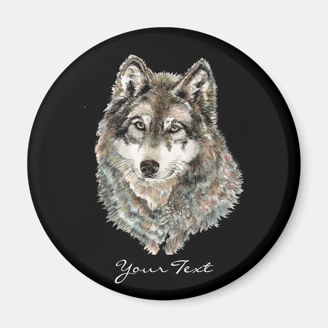 Aimant Nom personnalisé ou texte Loup aquarelle animal (Devant)
