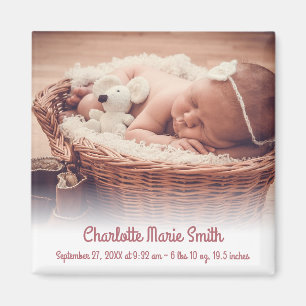 Aimant Nom personnalisé Photo Baby Girl Faire-part de na