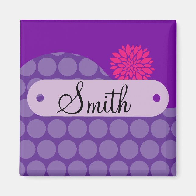 Aimant Nom personnalisé Purple Pois rose Flower (Devant)