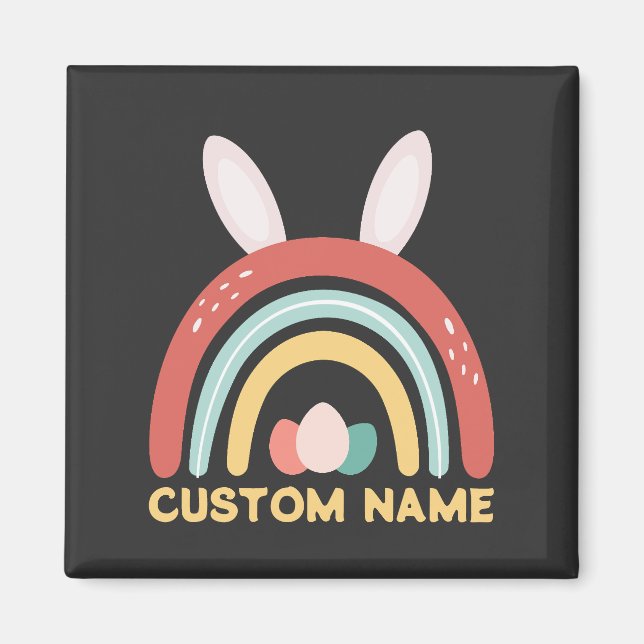 Aimant Nom Personnalisé Rainbow Oeuf Bunny Oreille Mignon (Devant)
