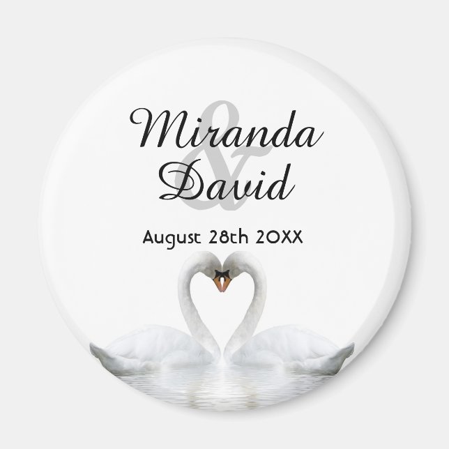 Aimant Noms de couple de cygne mariage monogramme (Devant)